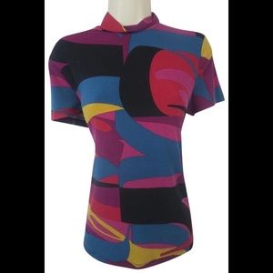 Pink New M Yellow Black Lots Of Color Mock Blouse